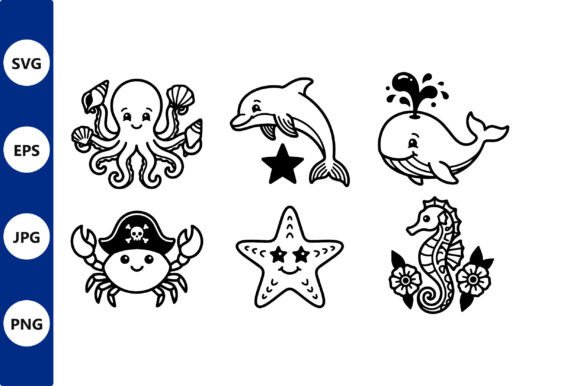 Download Cute Black and White Sea Animals Vector - Sea animals Collection