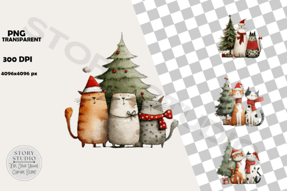 Download Cute Christmas Cats Festive Holiday Art - Festive Collection