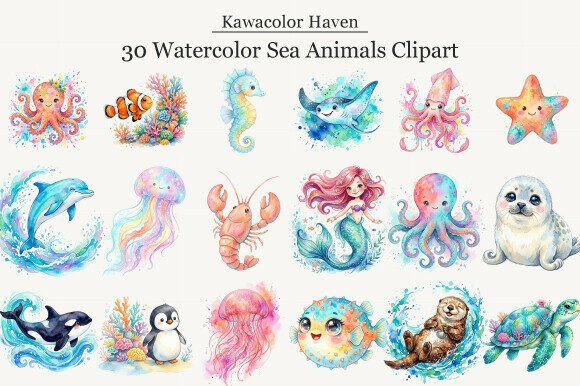 Download Watercolor Sea Animals Clipart - Sea animals Collection