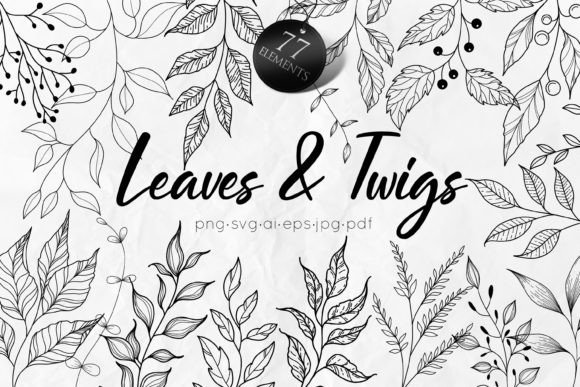 Download Leaves and Twigs Line Art SVG - Leaves Collection