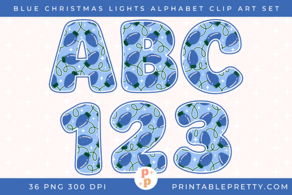 Download Blue Christmas Lights Alphabet PNG - Premium Bundle