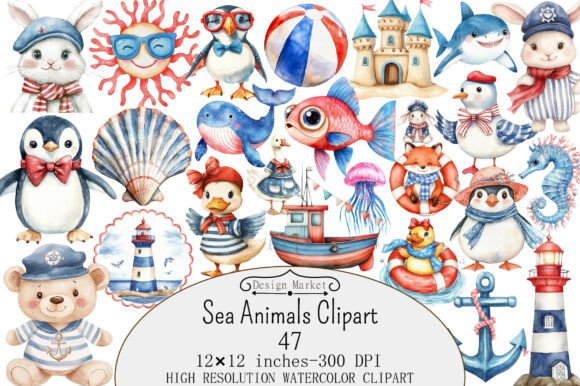 Download Watercolor Sea Animals Clipart - Sea animals Collection